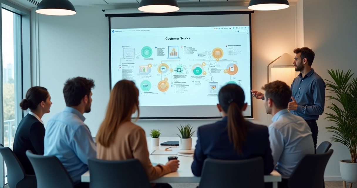 Equipe recebendo treinamento de atendimento automatizado 