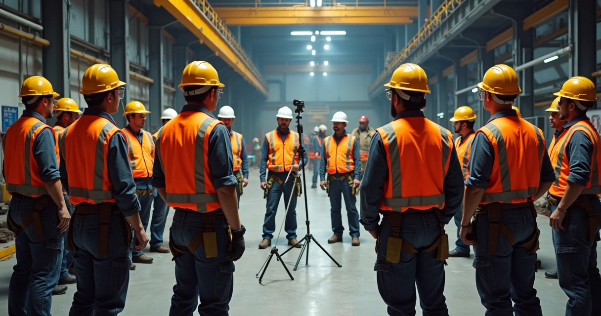 Equipe usando EPIs em treinamento sobre segurança do trabalho