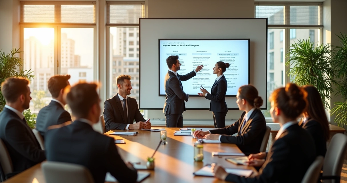 Equipe de hotel em treinamento em uma sala de conferências 