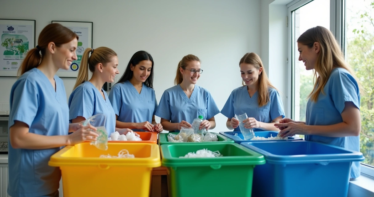 Equipe de clínica odontológica fazendo treinamento para reciclagem de resíduos