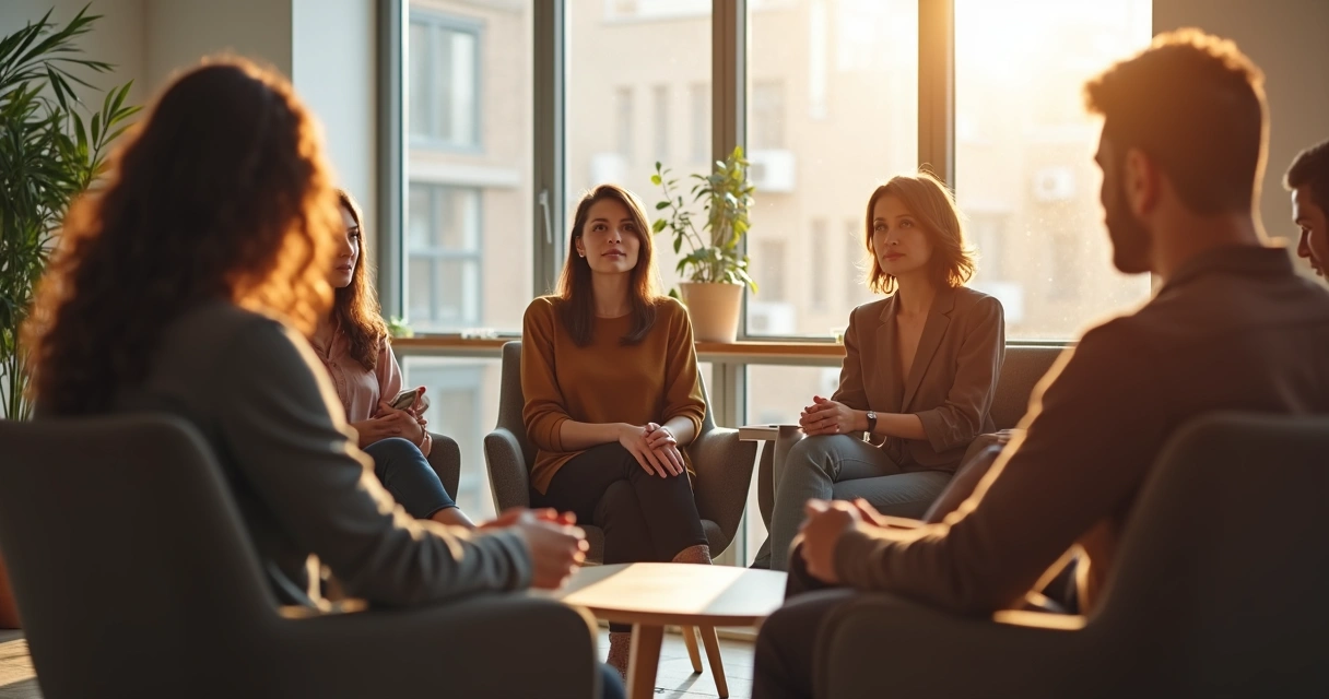Grupo de pessoas unidas conversando em círculo 