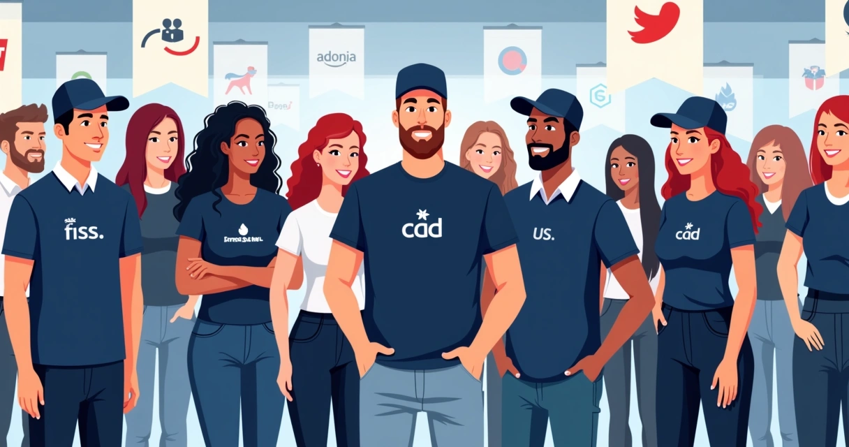 Equipe uniformizada com roupas personalizadas para evento corporativo 