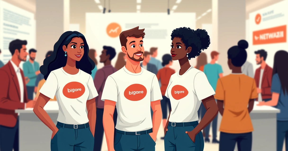 Equipe uniformizada em evento usando camisetas corporativas 