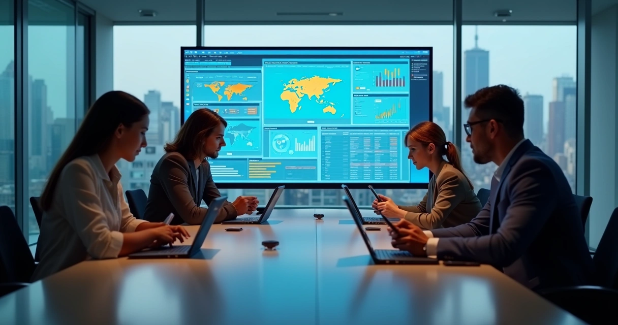 Equipe de colaboradores usando tablet para aprendizagem móvel. 