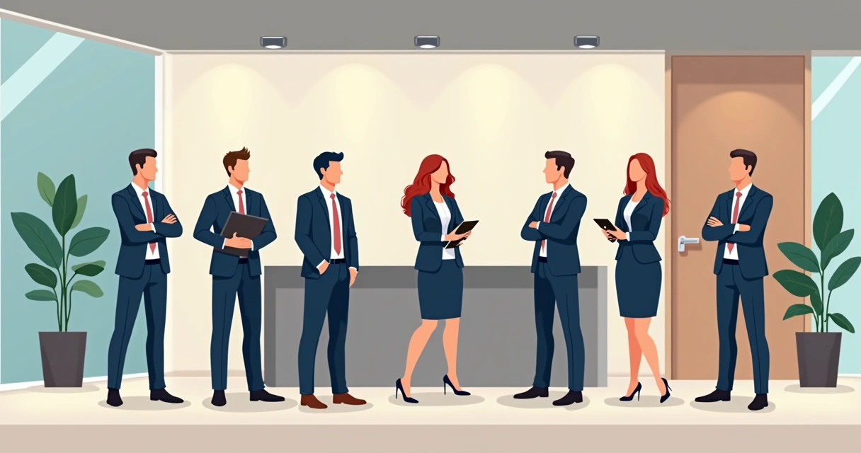 Equipe corporativa usando crachás de aço inox no atendimento