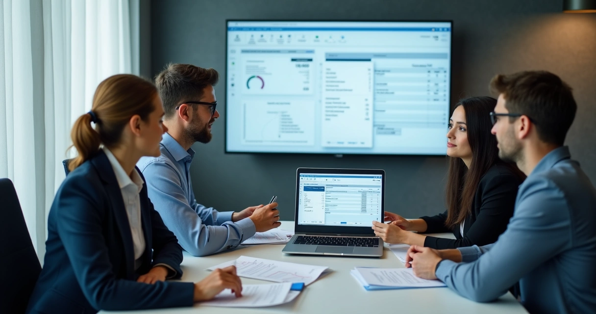 Small team reviewing sales and finance data