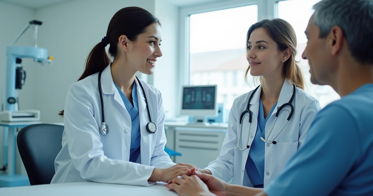 Equipe médica vascular atendendo paciente 