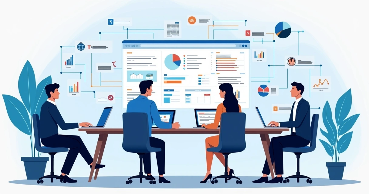 Equipe de vendas usa IA em notebooks para processar listas de leads. 