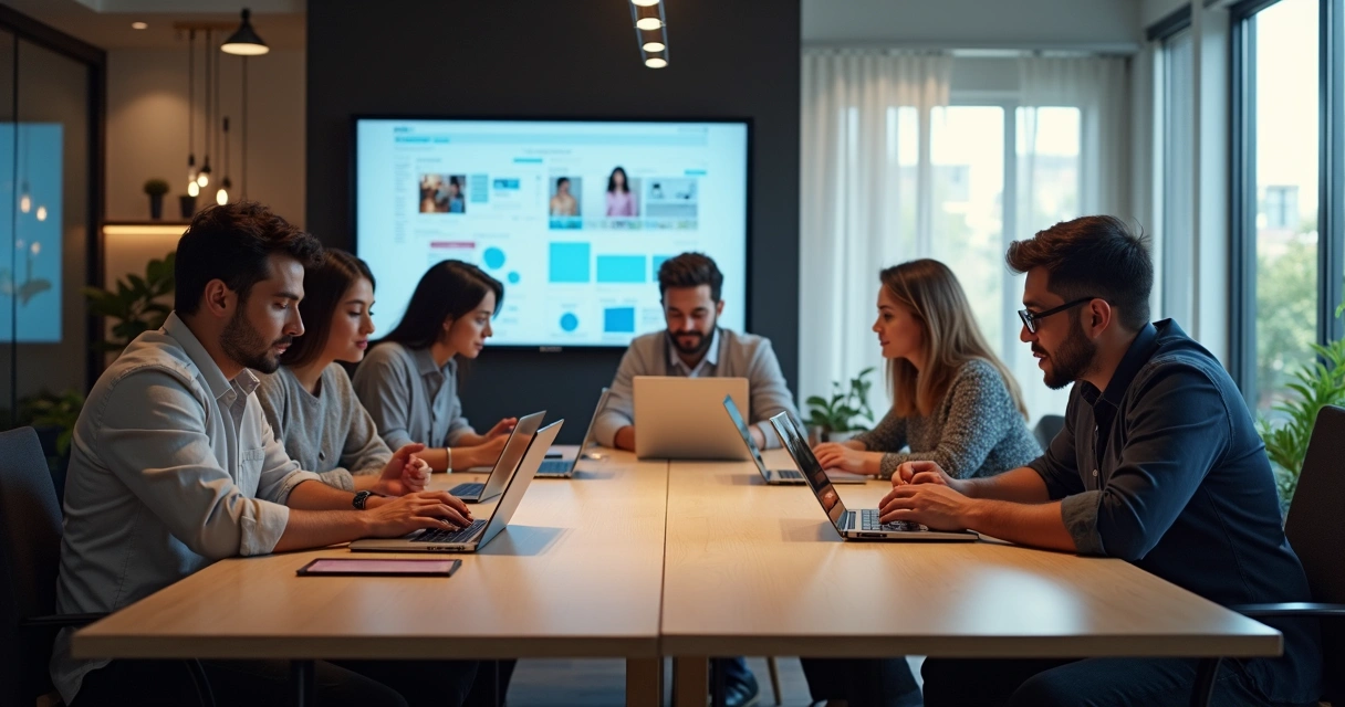 Equipe de vendas aprovando pedidos em tablete 