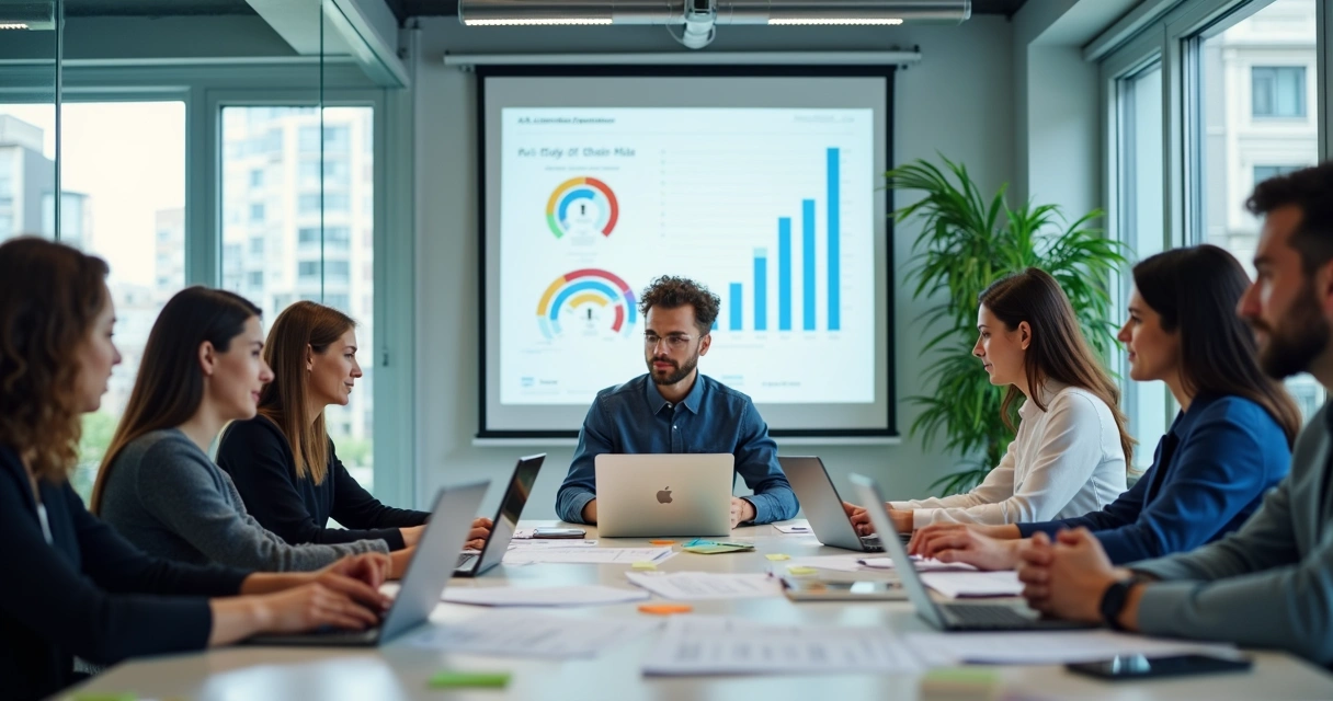 Equipe de vendas B2B usando automação com IA em ambiente empresarial 
