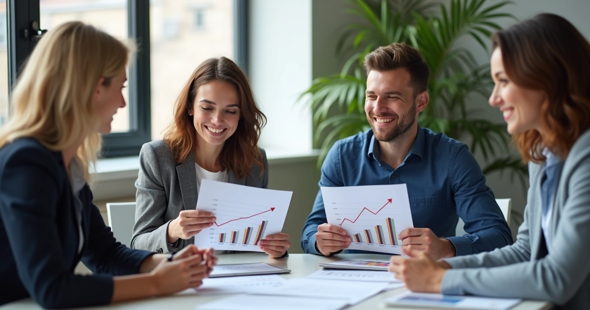 Equipe comercial comemorando resultados após usar base de mailing enriquecida 