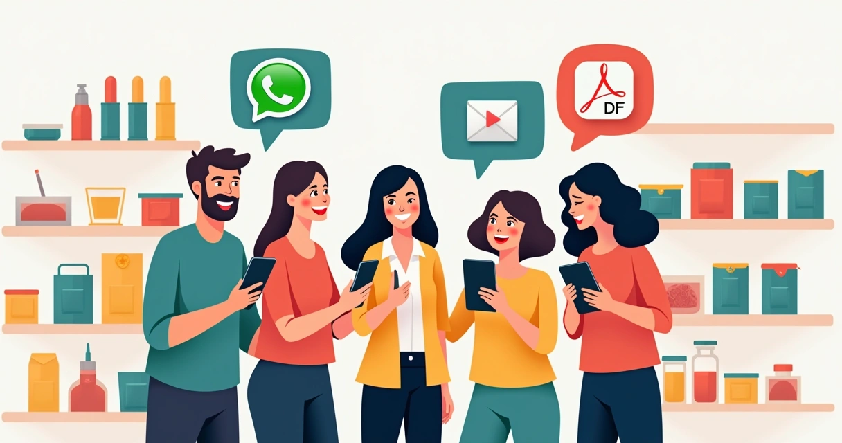 Equipe de vendas compartilhando catálogo pelo WhatsApp