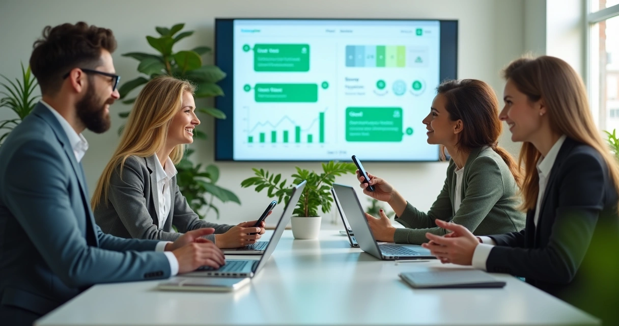 Equipe comercial usando computadores e celulares para conversar e gerenciar vendas pelo WhatsApp 