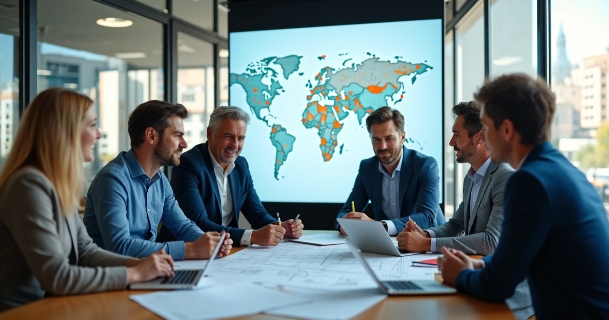 Equipe de vendas da construção civil reunida em discussão 