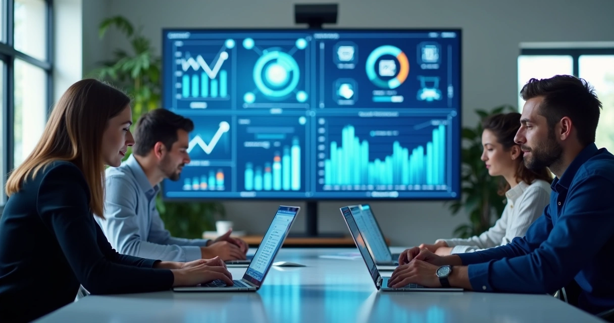 Equipe de vendas consultivas interagindo com sistemas tecnológicos 