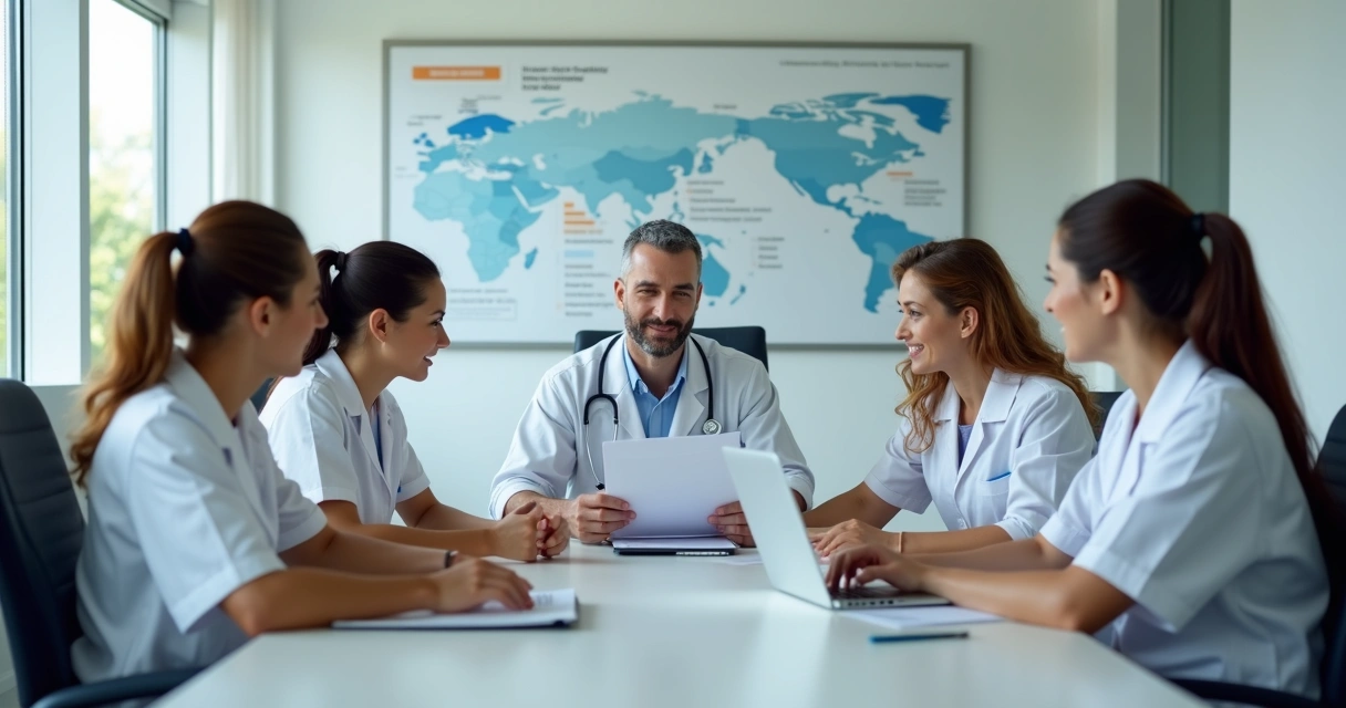 Equipe de clínica estética odontológica reunida em treinamento comercial 