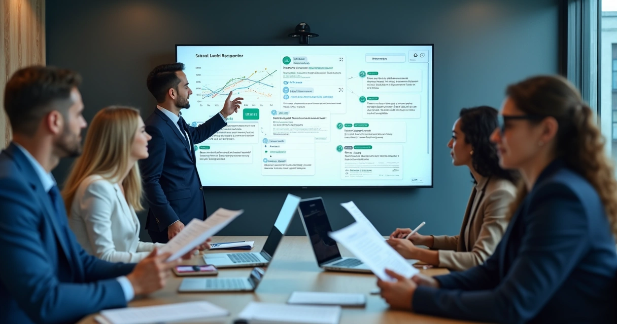 Equipe comercial acompanhando conversas e dados de leads 