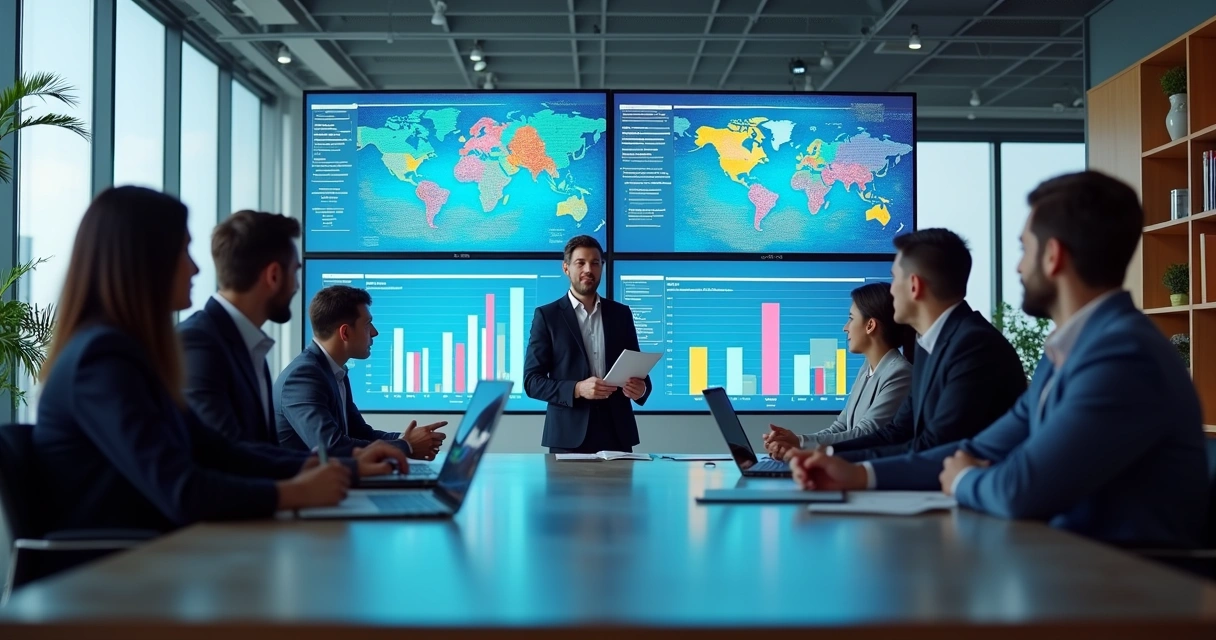 Equipe de vendas analisando dados de automação no escritório