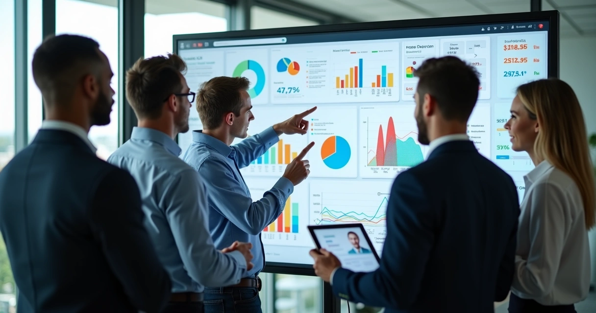 Equipe de vendas usando dashboard de CRM 