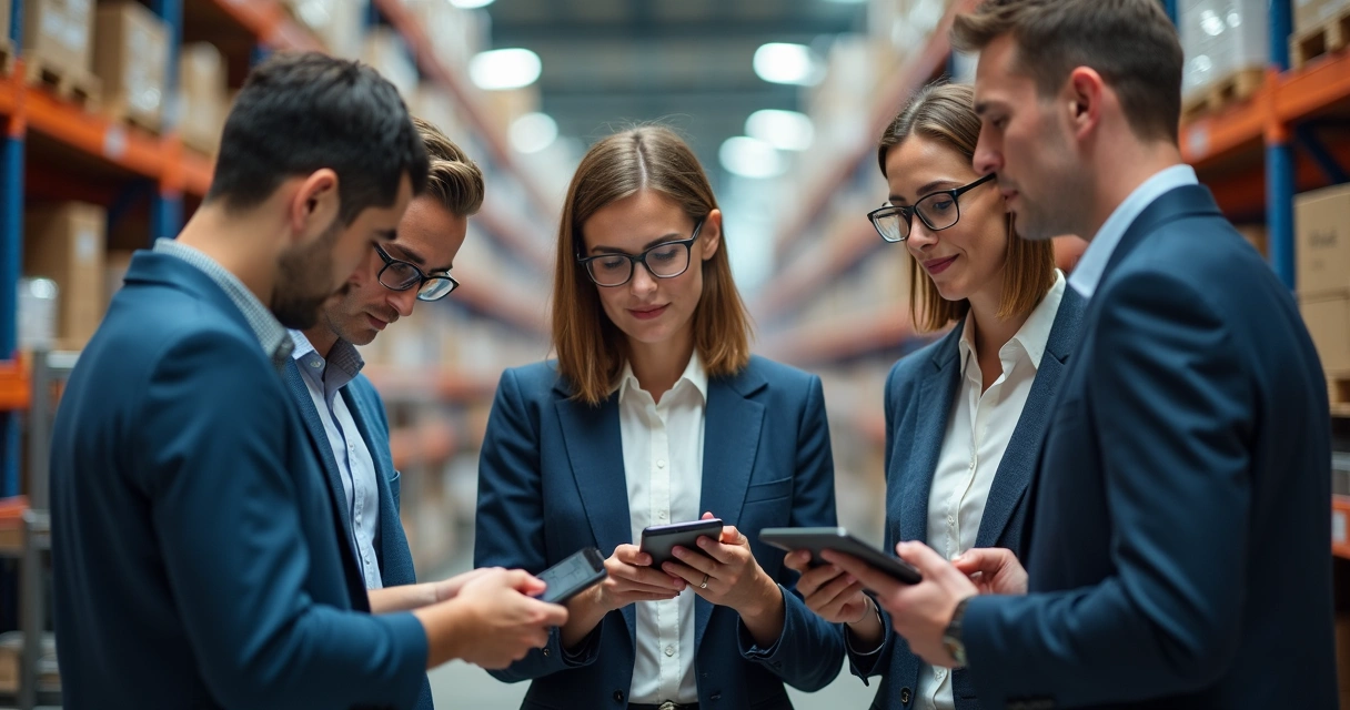 Equipe de vendas consultando sistema em tablets 