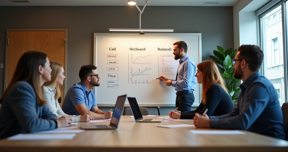 Equipe de vendas reunida analisando estratégias 