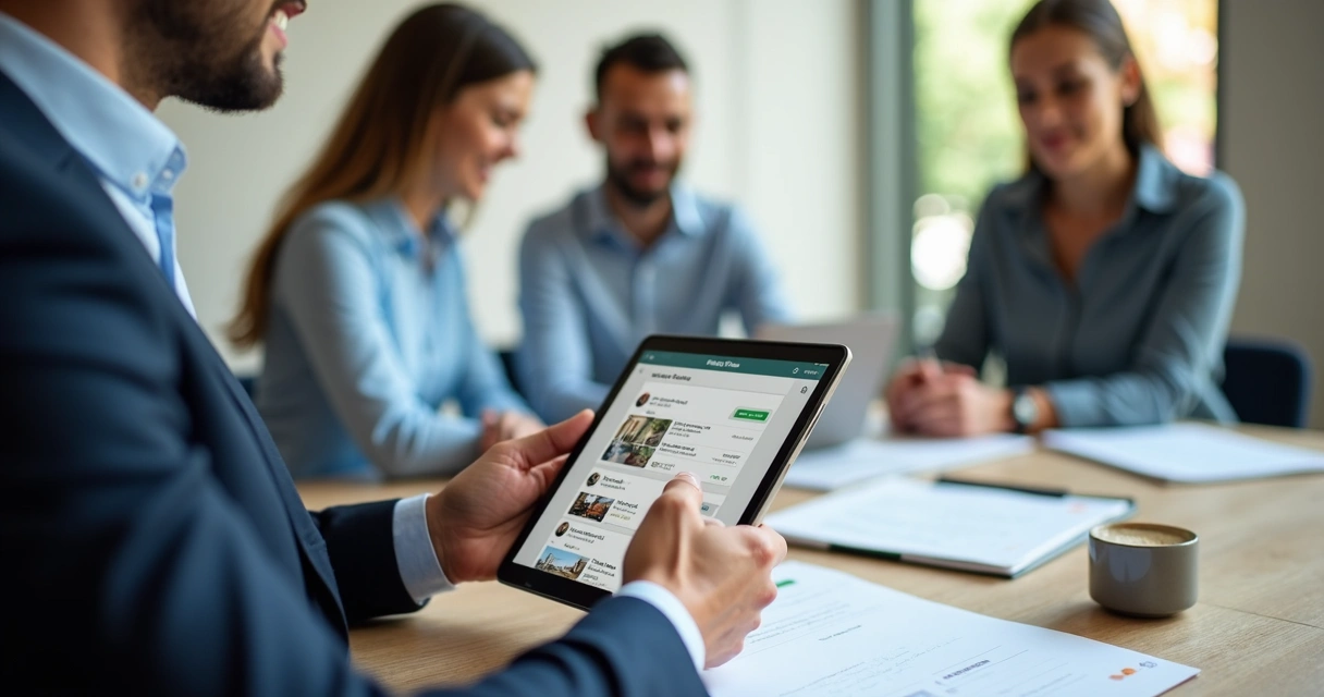 Corretor consultando CRM integrado ao WhatsApp em tablet 