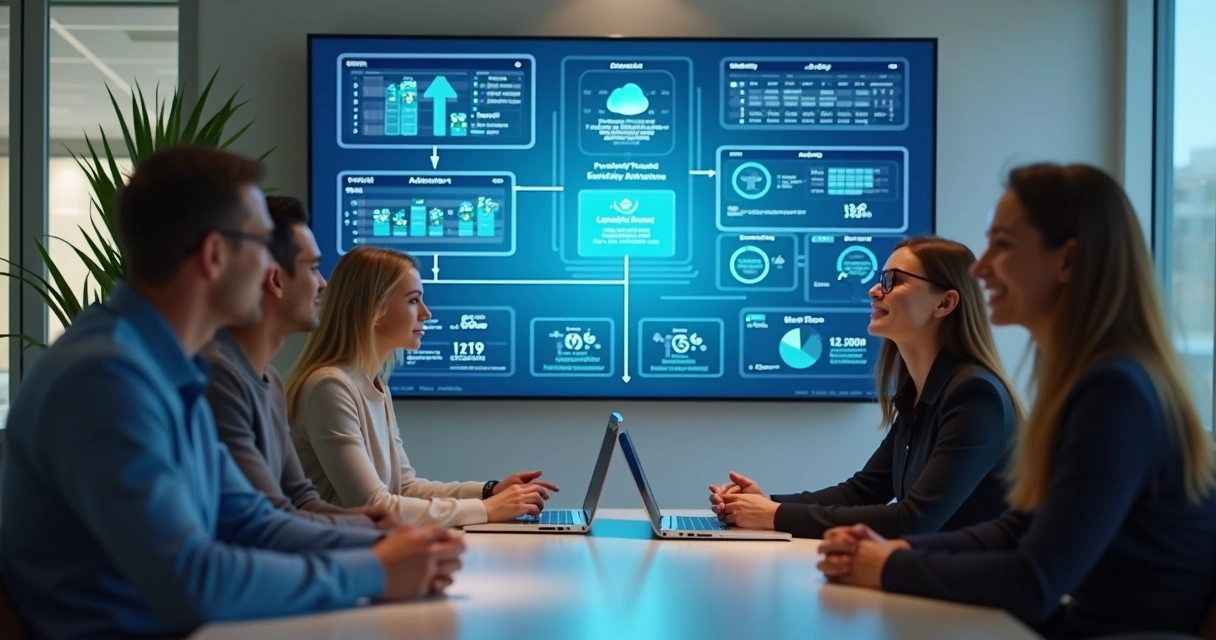 Equipe de vendas ao lado de tela com integração IA e CRM 