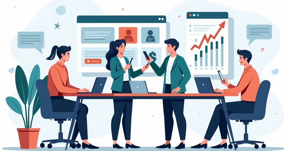 Equipe comercial compartilhando link de catálogo