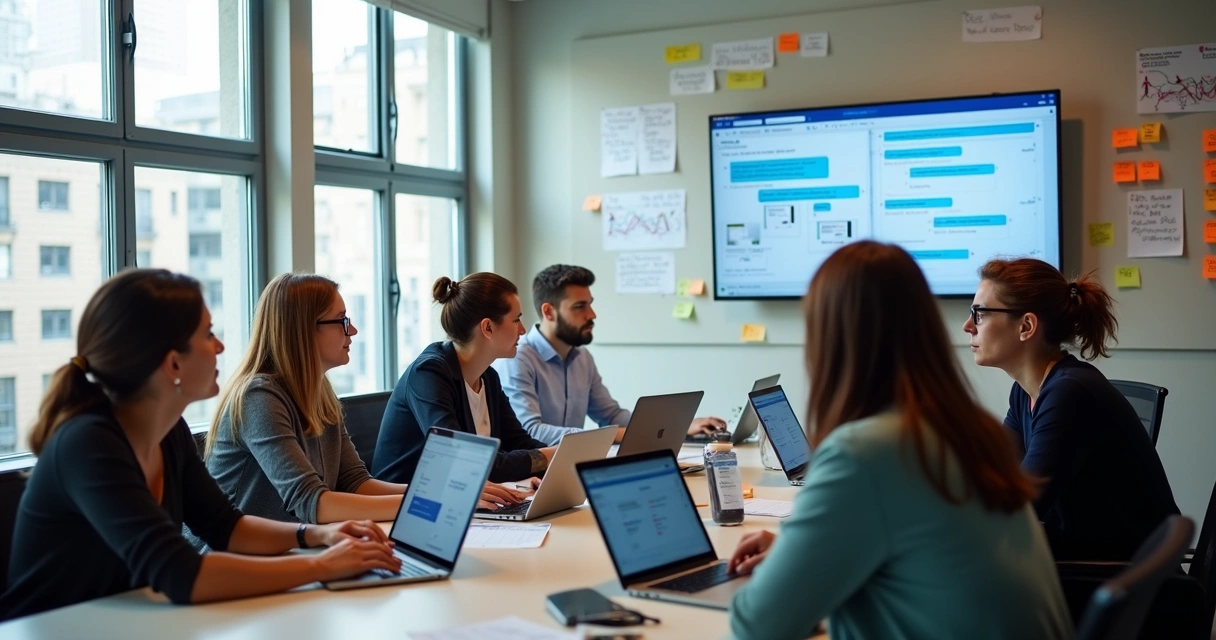 Equipe de vendas reunida analisando leads do LinkedIn