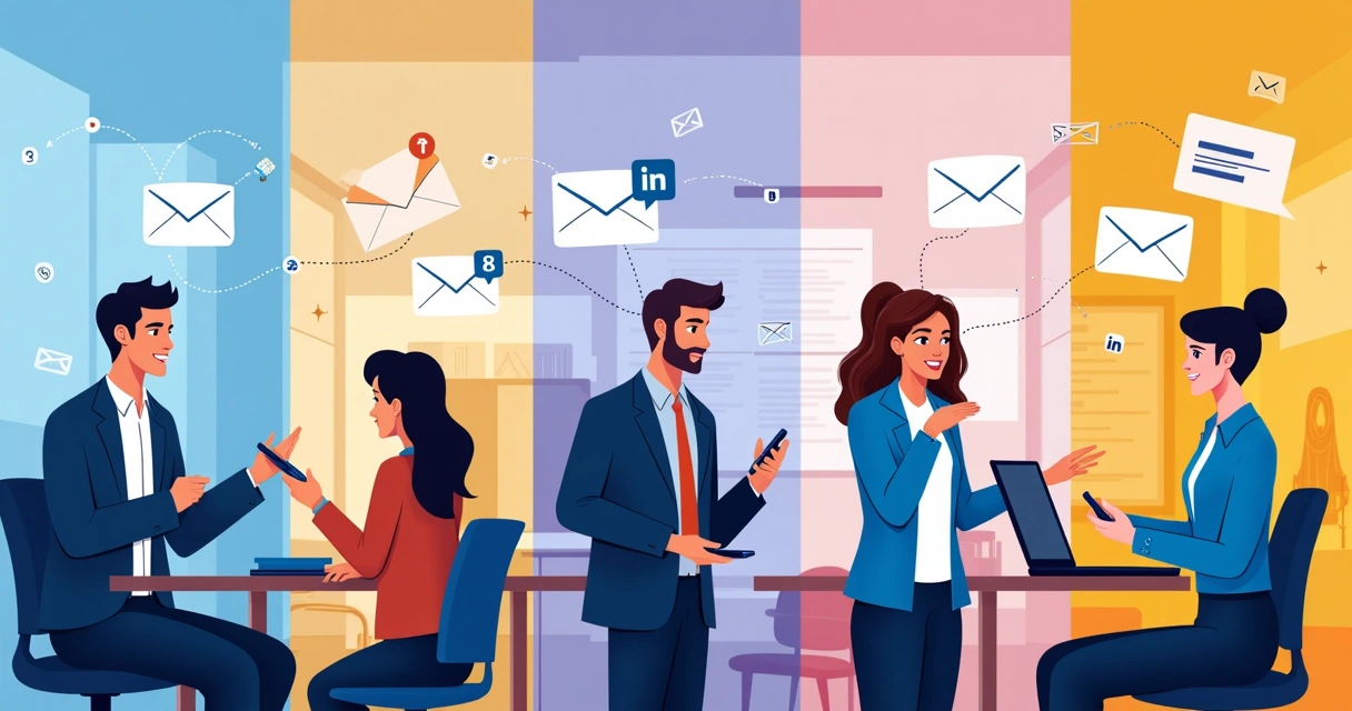 Equipe de vendas conversando por telefone, e-mail e LinkedIn 