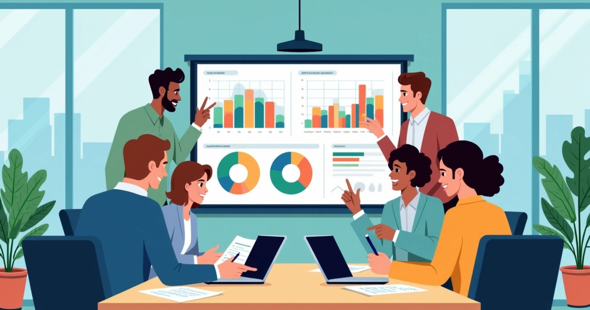 Equipe de vendas analisando dados NPS em reunião 