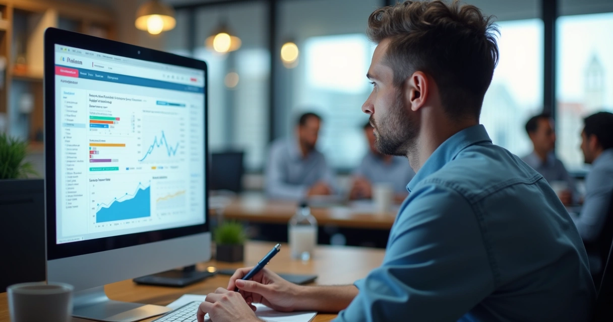 Vendedor observando painel de leads em tela de computador 