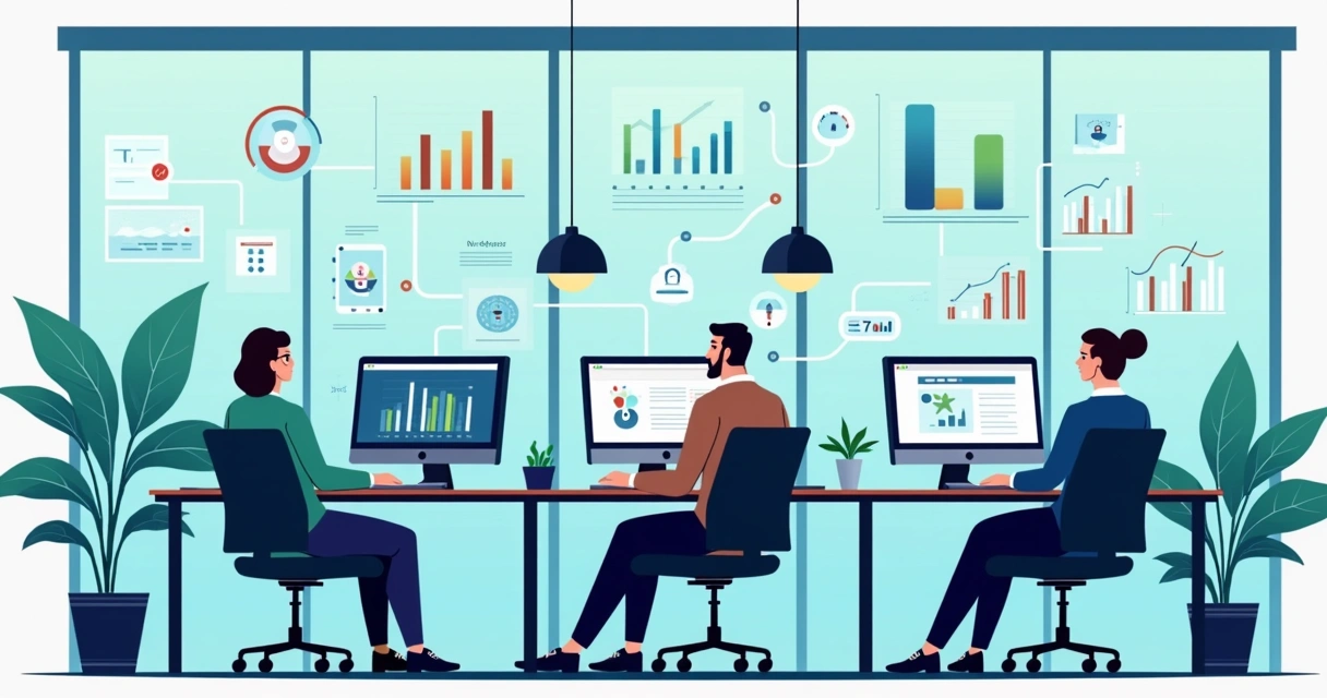 Equipe de vendas remota analisando pipeline e dados em telas 