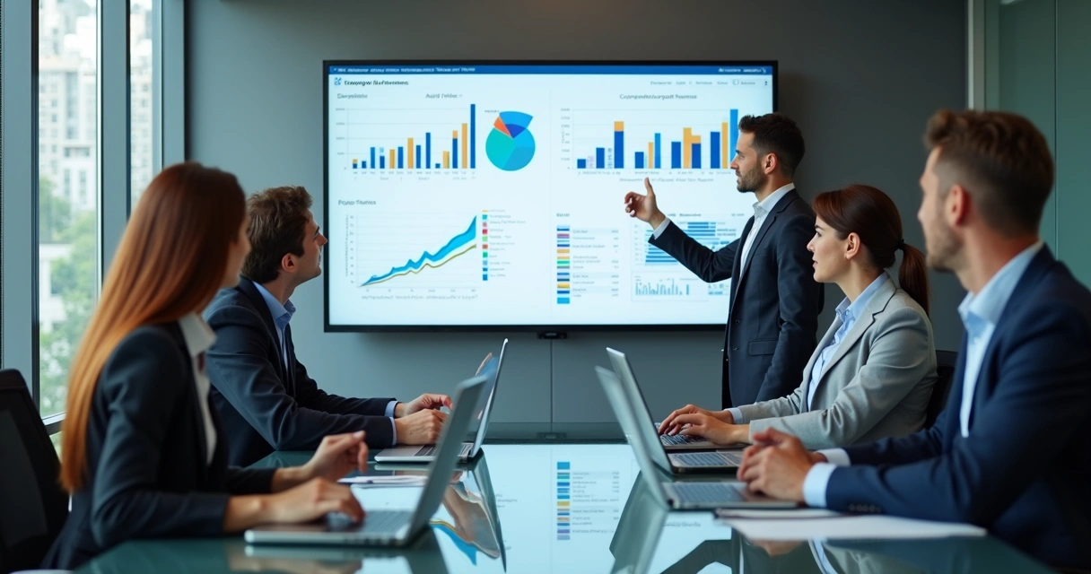 Equipe de vendas discutindo estratégias em reunião corporativa 