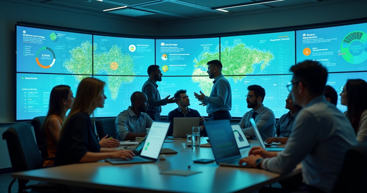 Equipe de vendas trabalhando com tecnologia e gráficos de dados 