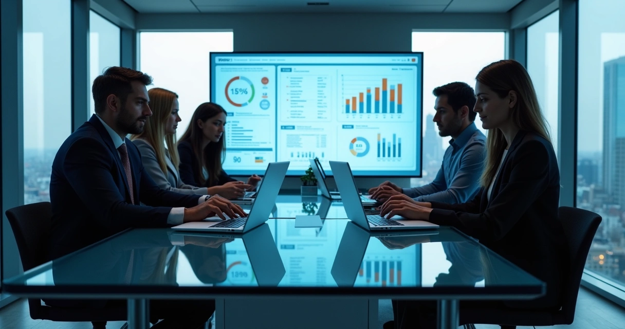 Equipe de vendas reunida usando tecnologia digital 