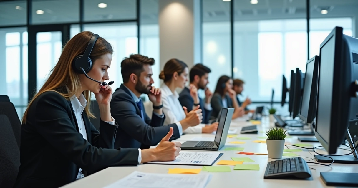 Equipe comercial utilizando telefone para contato com leads 