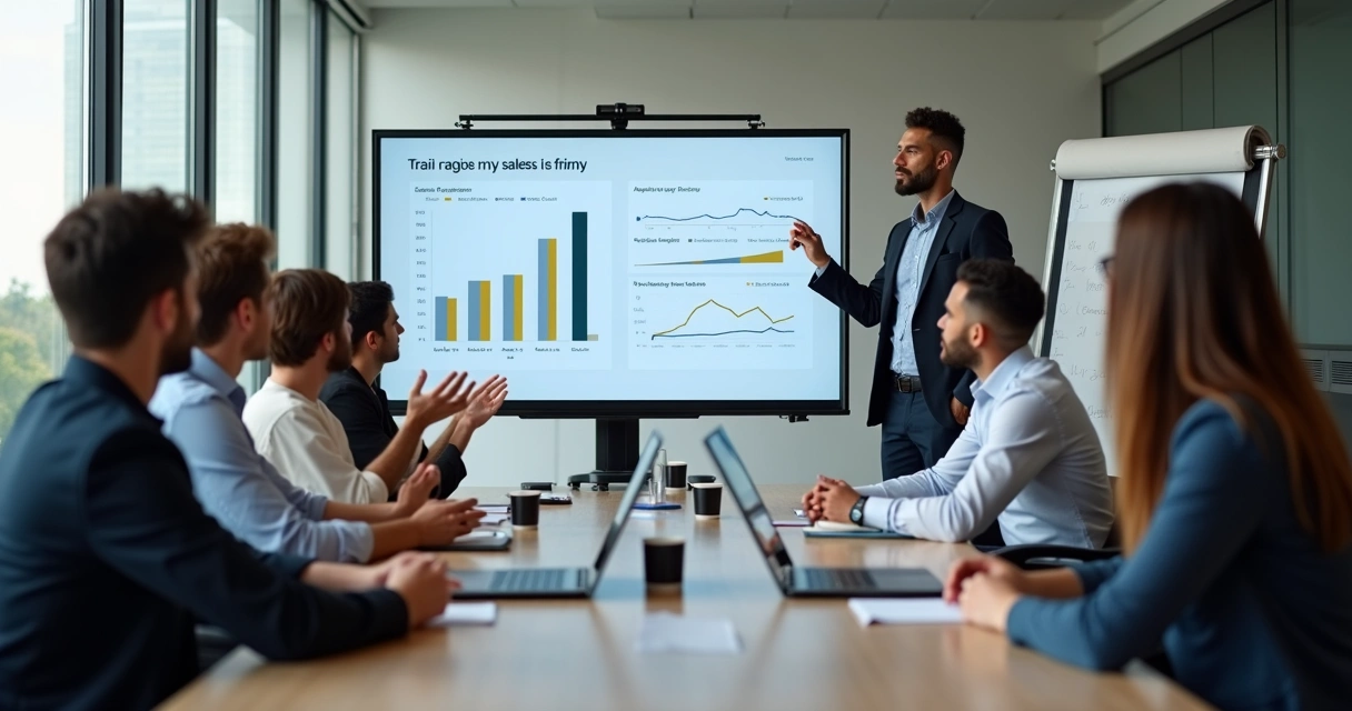 Treinamento de equipe de vendas contábil com apresentador e slides 