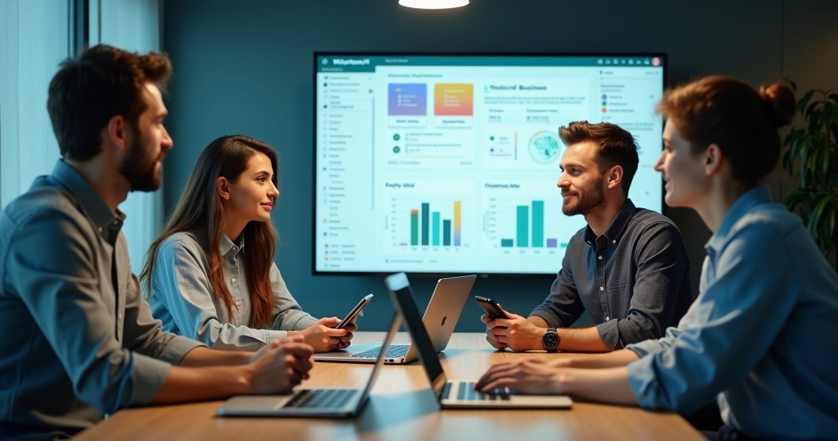 Equipe digital analisando funil de vendas no WhatsApp Business