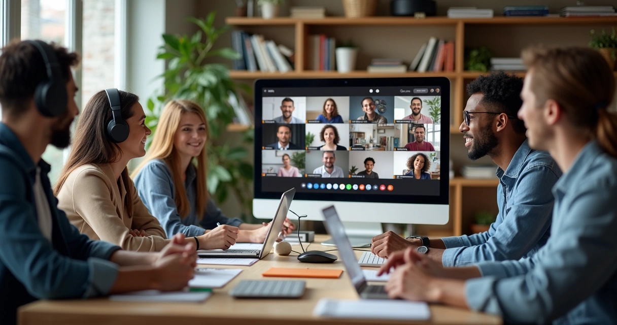 Equipe remota reunida em videoconferência 