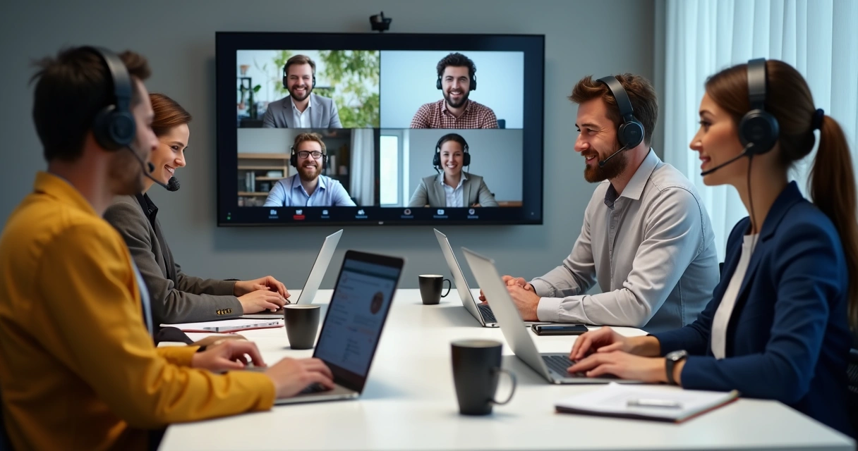 Equipe virtual reunida em videoconferência 