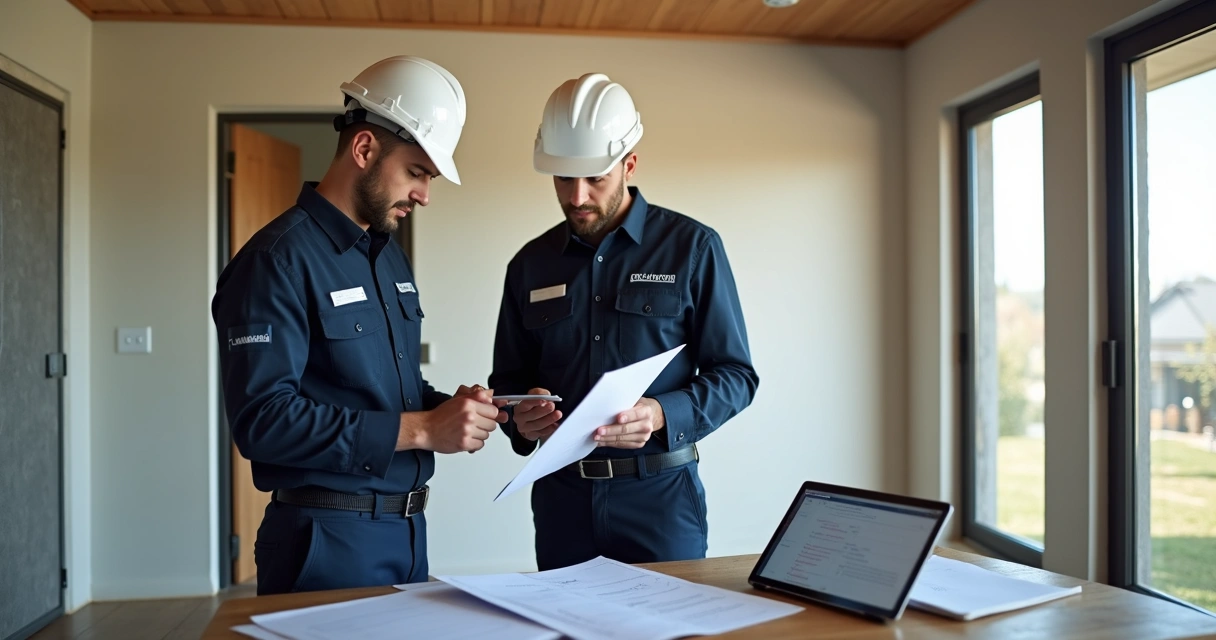 Equipe técnica de engenharia vistoriando imóvel 