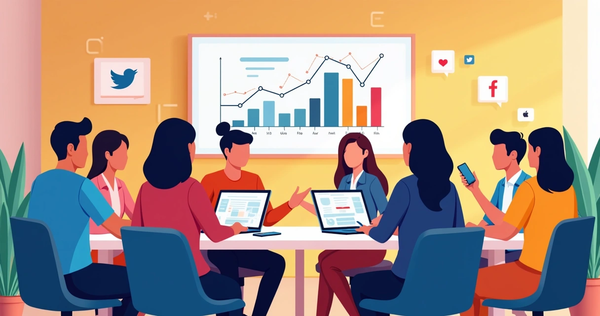 Equipe de voluntários digitais reunida em mesa de trabalho