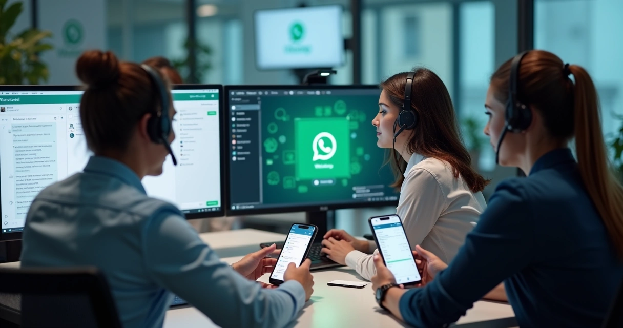 Equipe atendendo clientes em central digital