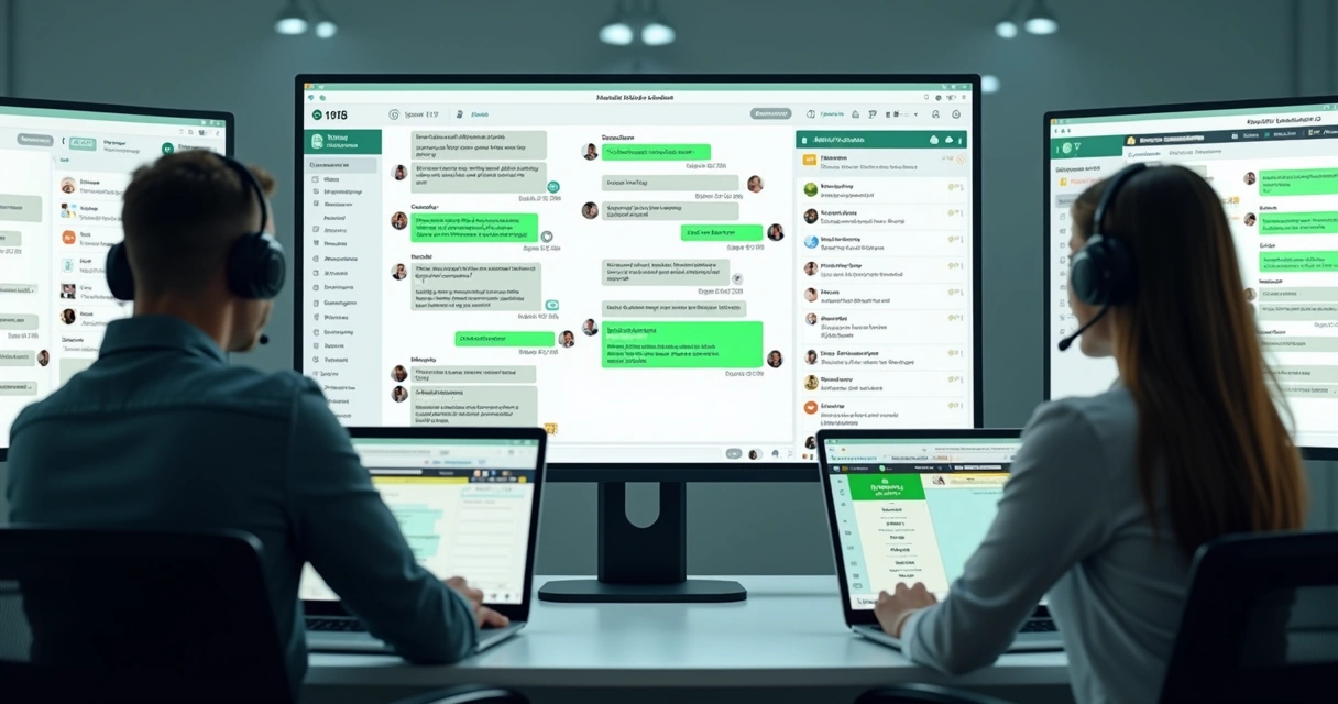 Equipe atendendo clientes com WhatsApp e CRM integrado