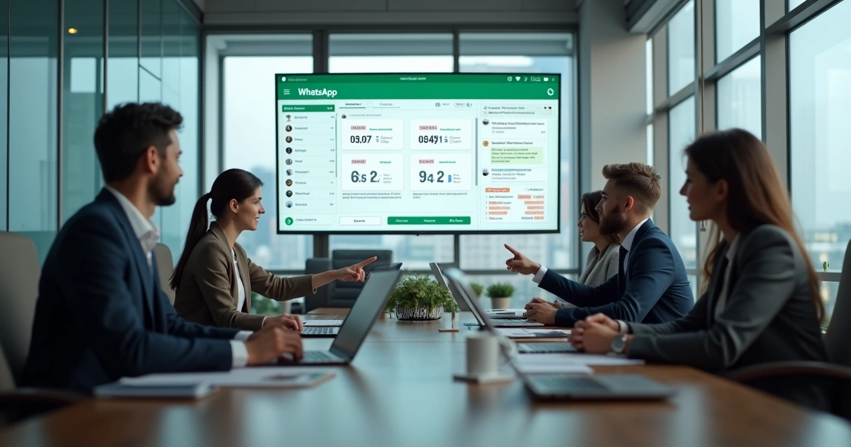 Equipe comercial analisando conversas e leads no WhatsApp
