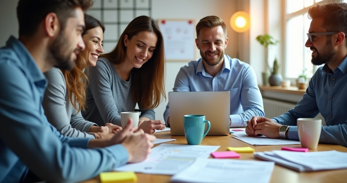 Pequena equipe reunida ao redor de um notebook absorvendo treinamento de digitalização 