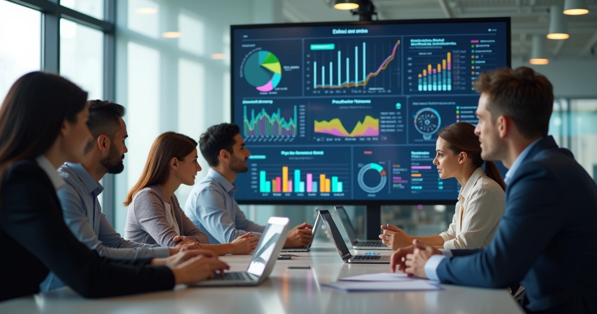 Equipo de trabajo analizando indicadores en una pantalla 