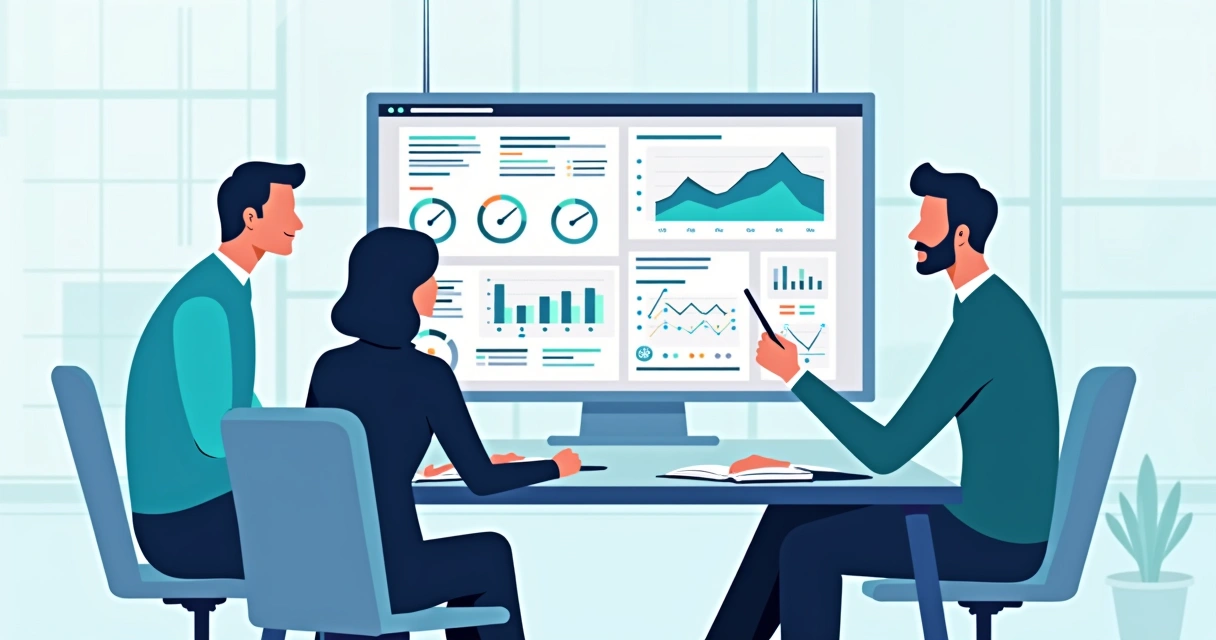 Equipo revisando reportes de desempeño en pantalla 