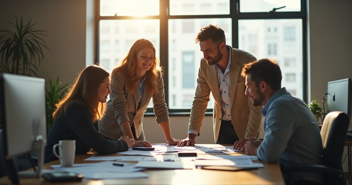 Equipo mostrando apoyo en situación desafiante en oficina